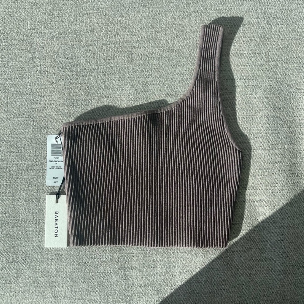 NWT Aritzia Babaton Sculpt Knit One Shoulder Cropped Tank Top Deep Taupe